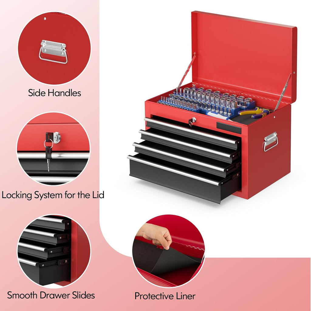 S AFSTAR 6-Drawer Rolling Tool Chest, High Capacity Tool Storage Cabinet with 4 Hooks, Locking System and Universal Wheels, 3-in-1 Detachable Toolbox for Garage, Workshop, Black and Red