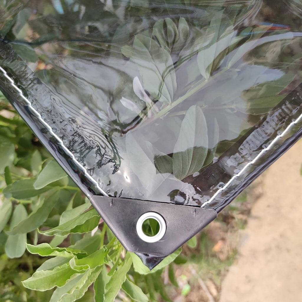 Transparent Tarpaulin 0.32mm, Clear Tarpaulin with Eyelets Waterproof Heavy Duty Reinforced Clear Plastic Tarp Sheet Pergola Covers, 450g/m² PVC Clear Tarps Windproof for Garden Gazebo(20x20ft)