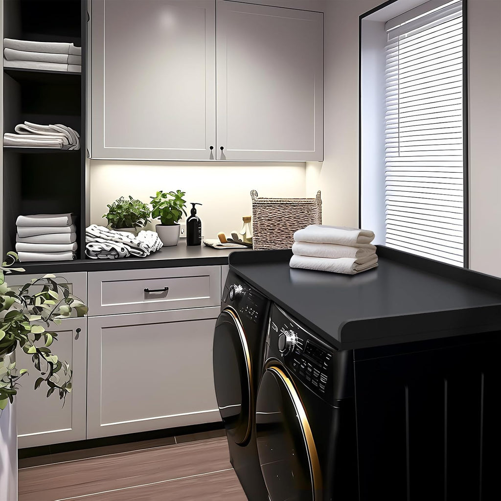 Kaboon Washer Dryer Countertop Only, Melamine Countertop with Edge Rails - 27.5' Depth x 54' Width Laundry Room Organization, Black