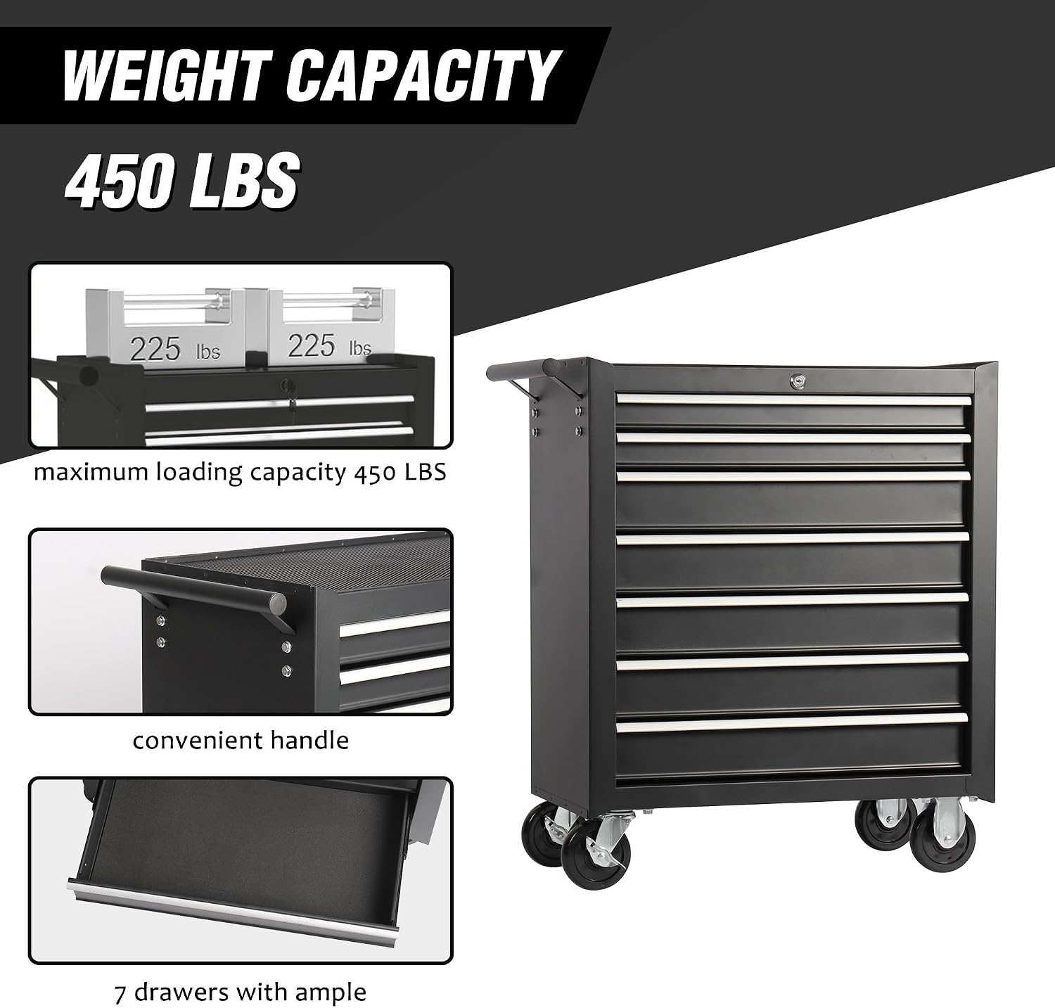7-Drawer Rolling Tool Chest with Wheels, Multifunctional Large Metal Toolbox, Tool Box with 360°Lockable Wheels and Locking System, Storage Organizer Tool Cart for Garage (7-Drawer)