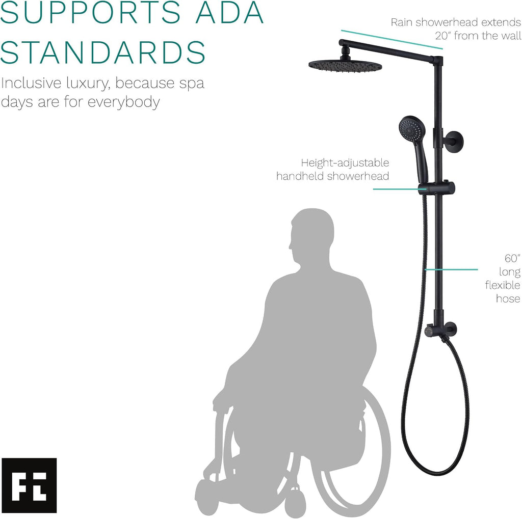 Fennocasa Polaris 3 Rain Shower System, 8' Rainfall Shower Head and Handheld Shower Combo, includes 3-Setting Handheld Spray, Height Adjustable Shower Wand Holder, 60' Hose (1.8 GPM Matte Black)