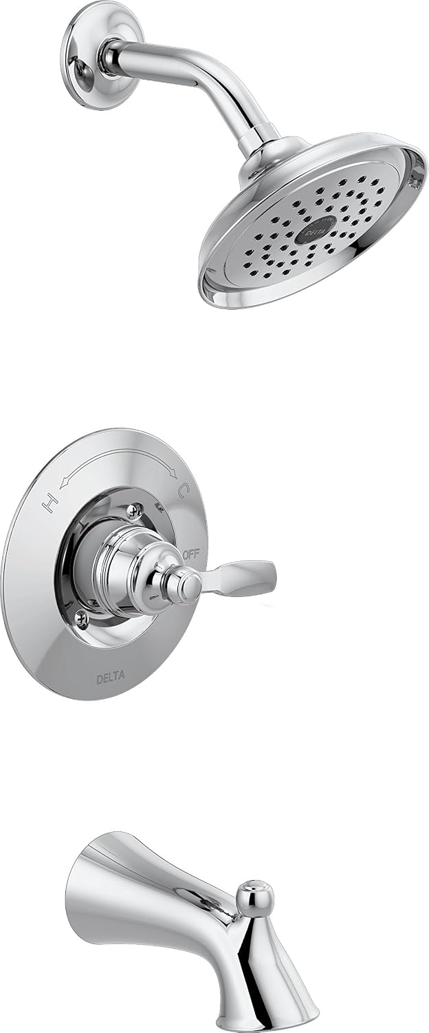 Delta Woodhurst 14 Series Bathtub and Shower Faucet Set, Chrome Shower Head and Handle Set, Valve Trim Kit, Chrome T14432 (Valve Not Included)
