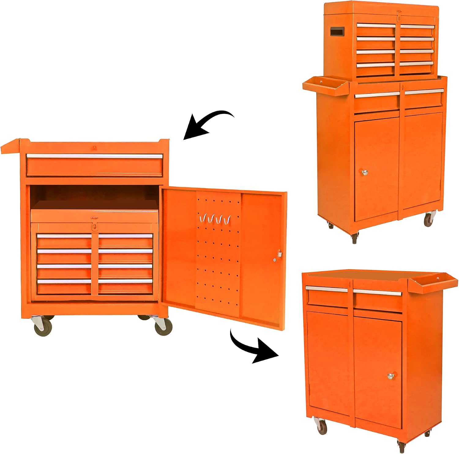 5-Drawer High Capacity Rolling Tool Chest with Wheels,Tool Box Combo Tool Storage Removable,Toolbox for Workshop and Mechanics Garage, Tool Storage Cabinet with Lockable Drawers（Orange）