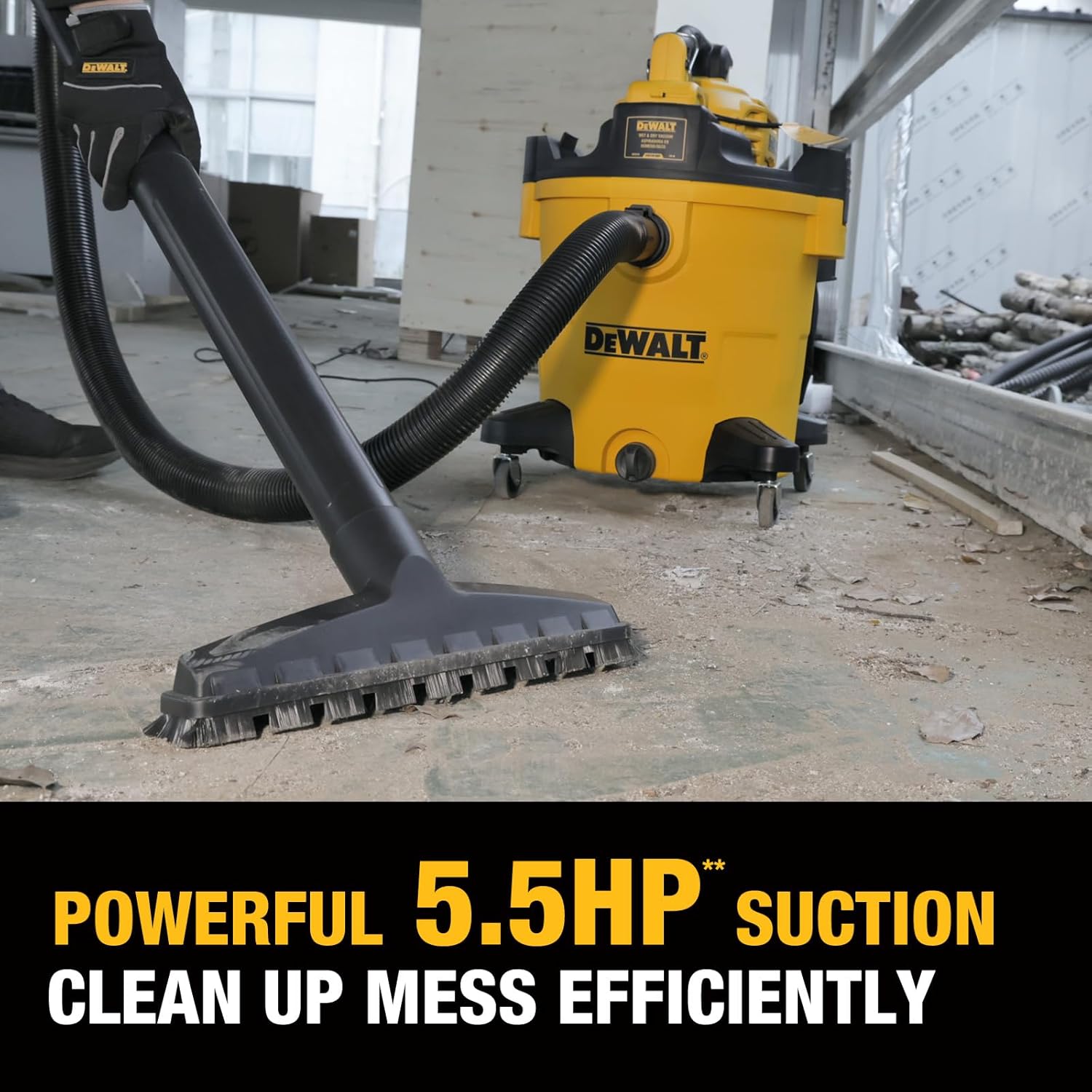 DEWALT 12 Gal Shop Vac, 5.5 HP Wet Dry Vac with Detachable Blower, High-Capacity Cleaner for Garage, Car, Workshop & Outdoor Leaves, All-in-1 DXV212PA (Reusable Bag)