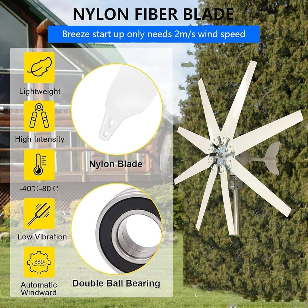 Hybrid Wind Turbine Generators,3000W/5000W/8000W 8-Blade Vertical Axis Wind Turbines Generator,Wind Power Generator,for Marine, RV, Home Permanent Magnet Generator 3000W-12V