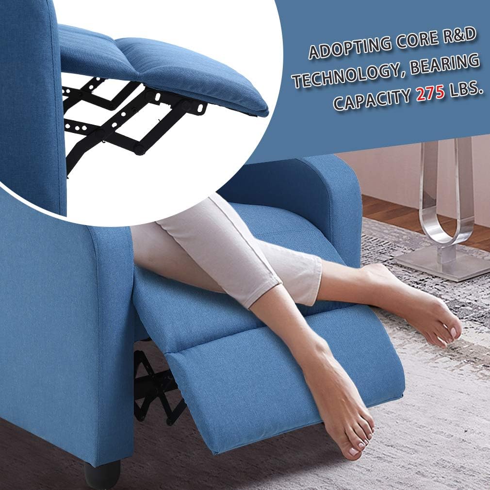 BestMassage | Recliner Chair | with 2 Point Massage Function | Textile Blue | with Lumbar Support, Adjustable Push Back, Footrest & Padded Seat | Easy Assembly | for Living Room, Home Theatre