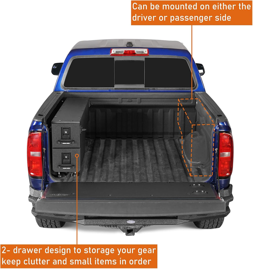 Hooke Road Colorado Truck Bed Wheel Well Tool Box for 2015-2022 Chevy Colorado & GMC Canyon (5'2' Bed), Sliding Lockable Truck Storage Drawer System