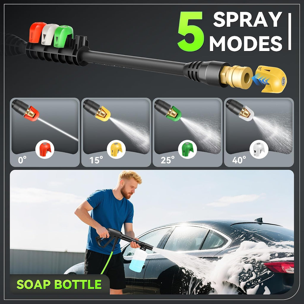 Pressure Cleaner 5000PSI, Heavy Duty Power Cleaner, with 4 Nozzles,Foam Cannon,33FT Hose and 500ml Soap Bottle,Car Wash Machine/Car/Driveway/Patio Clean (Light Green)