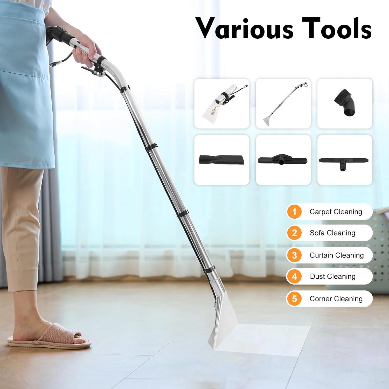 Commercial Carpet Cleaner 1000W 110V 53L/14Gal 3-in-1 Professional Carpet Spraying Floor Brush Cleaner Extractor Vacuum Washing Machine Portable
