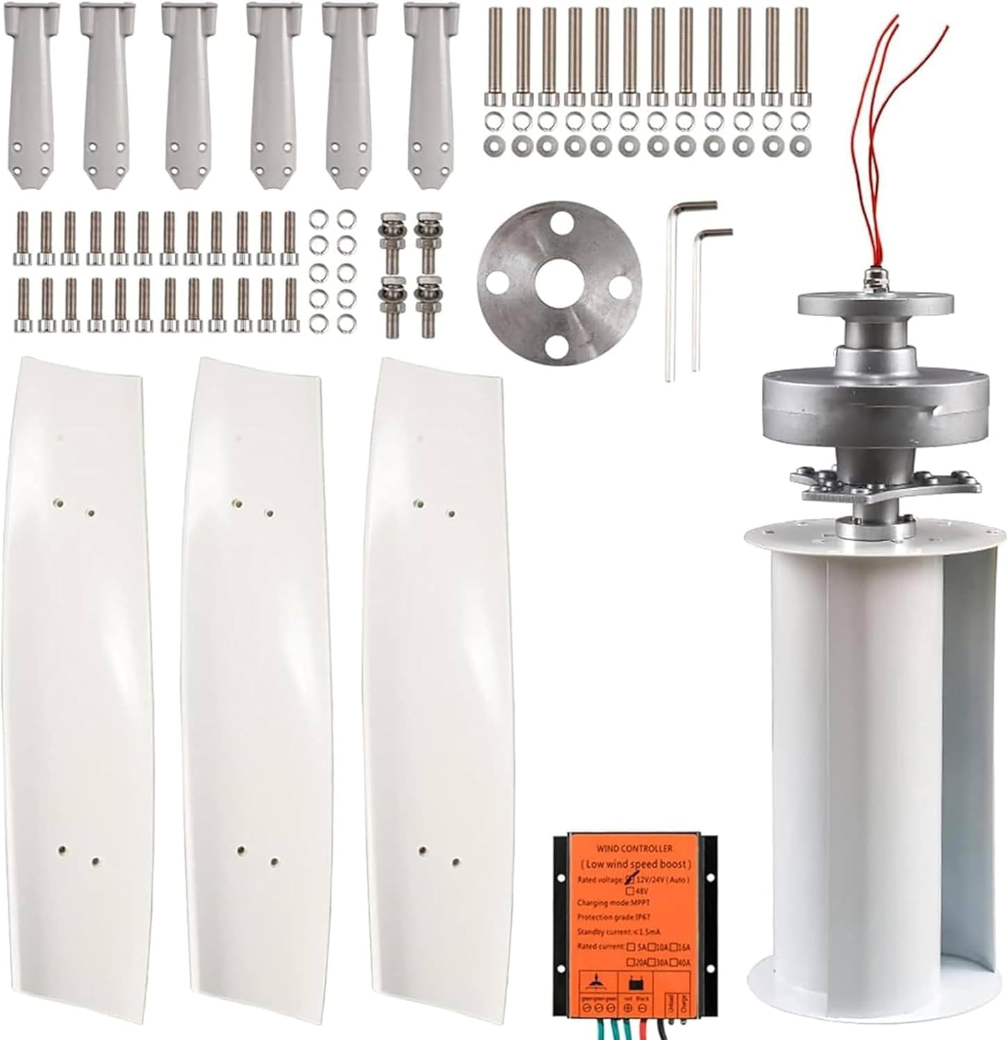 3000W/8000W Vertical Wind Turbine Generator Kit, 12V/24V/48V 3 Blades Helical Magnetic Levitation Shaft Vertical Wind Turbine with MPPT Controller, Suitable for Home Factory Use 12V-12000W