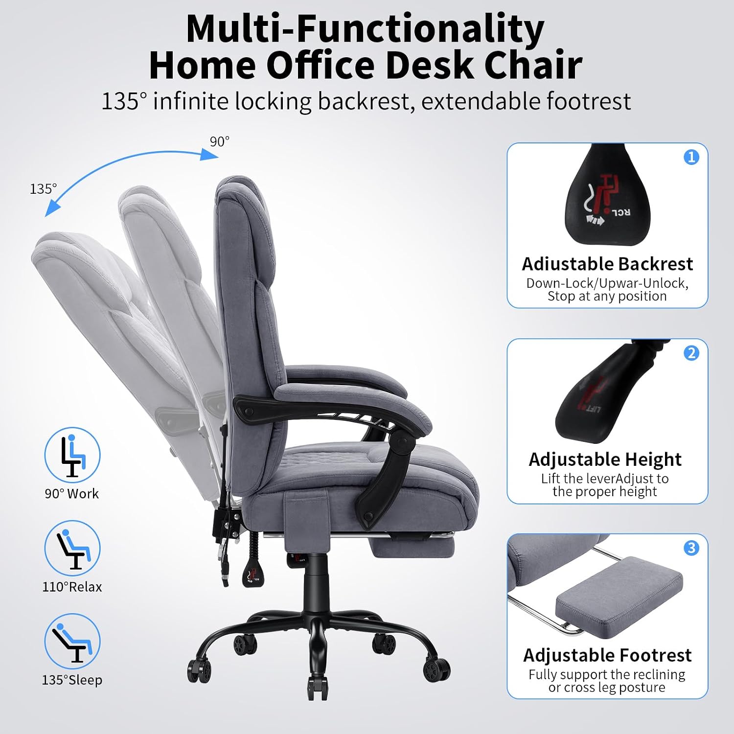 HOFFREE Massage Office Chair with Heat 7 Points Vibration Ergonomic Executive Office Chair with Footrest Reclining High Back Home Office Desk Chairs Grey