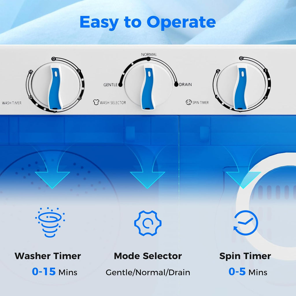 Giantex Portable Washing Machine, 17.6lbs Compact Washer Spinner Combo with Pump Drain, Twin Tub 11lbs Wash & 6.6lbs Spin, Lavadoras Portatiles for Apartment RV Dorm College (White & Blue)