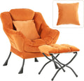 Tangerine Lazy Chair with Ottoman, Large Velvet Accent Chair with a Throw Pillow, Comfy Leisure Sofa Chair for Living Room Bedroom Dorm Room Office Apartment Reading Relaxing Use