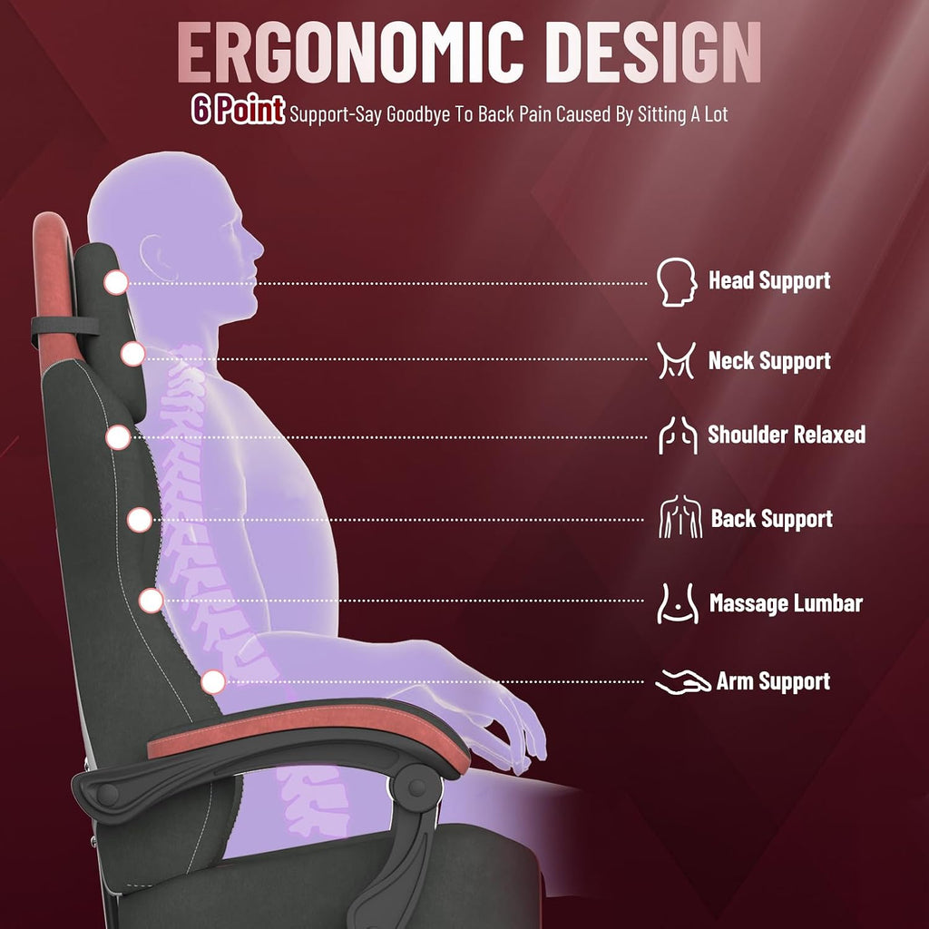 Soontrans Velvet Video Game Chair with Pocket Spring Cushion, Wide Seat 20',Adjustable Headrest, Lumbar Pillow, Footrest & Reclining Backrest, Luxury Ergonomic Desk Chair for Adults & Teens