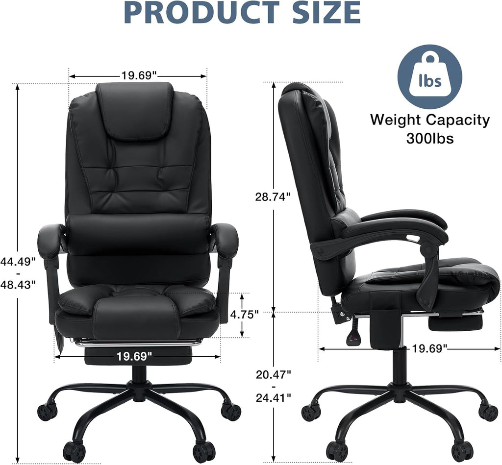 HOFFREE Massage Office Chair with Foot Rest 7 Points Vibration Ergonomic Executive Desk Chair Leather Computer Office Chair Black