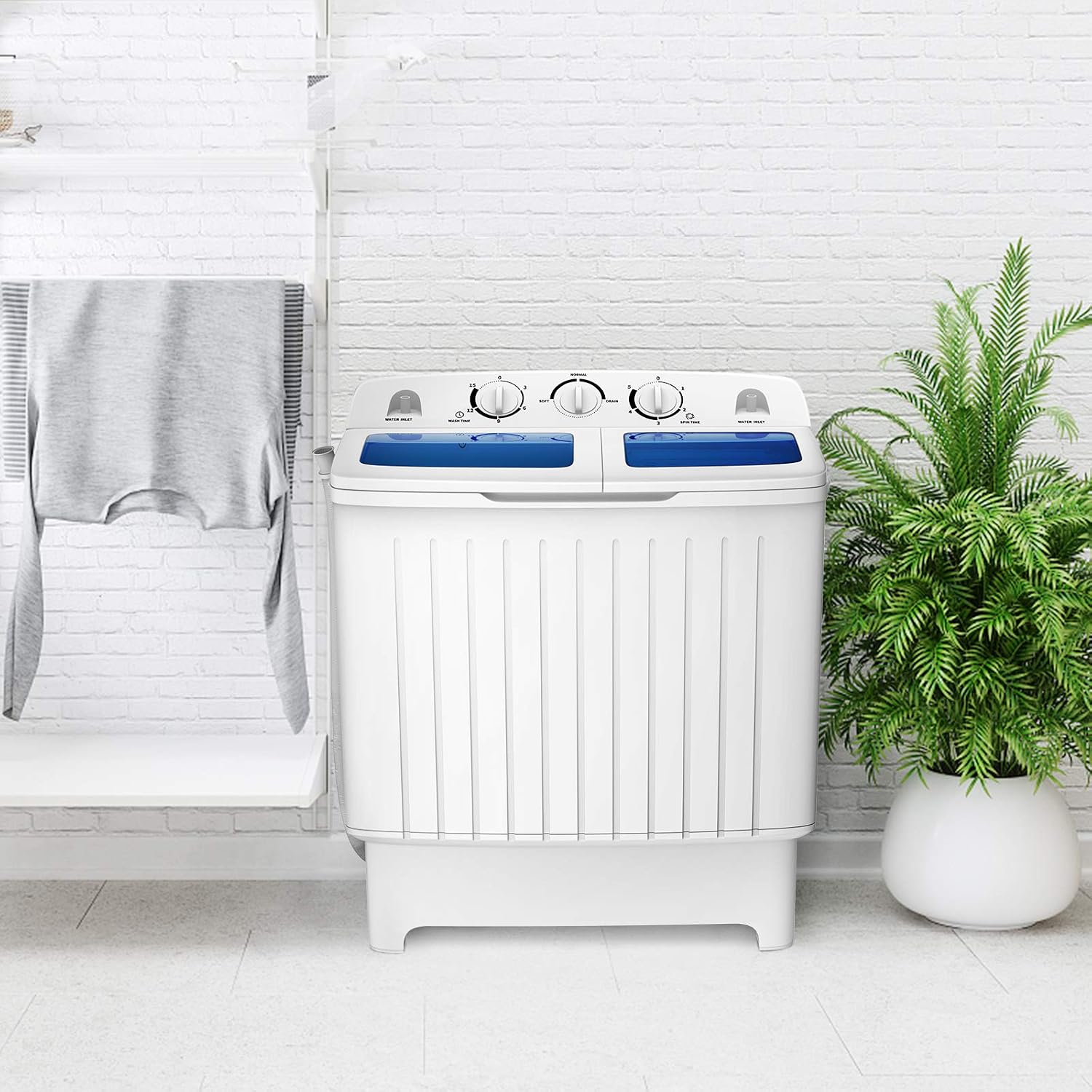 ARLIME Portable Washing Machine, 20lbs Mini Twin Tub Washing Machine w/Drain Pump, Semi Automatic 12lbs Compact Washer & 8lbs Spinner, Portable Washer Dryer Combo for Apartments Dorms RV Camping