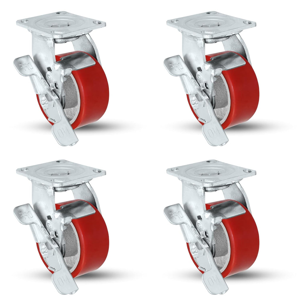 4' X 2' Swivel Casters Heavy Duty Polyurethane Wheel on Steel Hub with Brake 700LB Ea (4) Tool Box