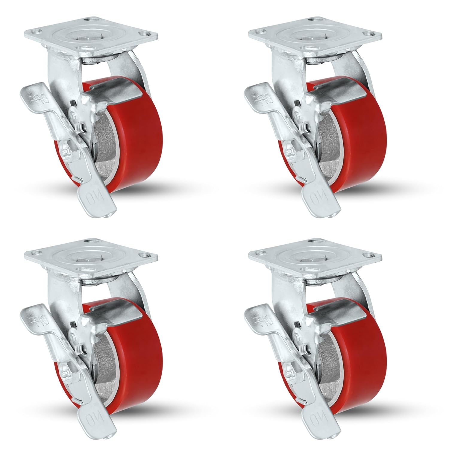 4' X 2' Swivel Casters Heavy Duty Polyurethane Wheel on Steel Hub with Brake 700LB Ea (4) Tool Box