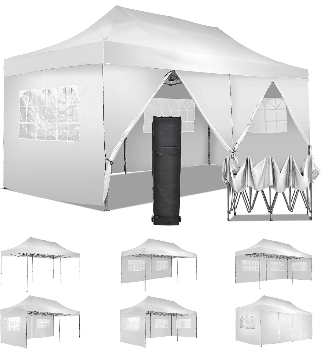 10 x 20 ft Outdoor Pop Up Canopy Tent, Wonlink Commercial Instant Sun Shelter Adjustable Folding Gazebo Party Waterproof Tent with 6 Removable Sidewalls,Heavy Duty Roller Bag.