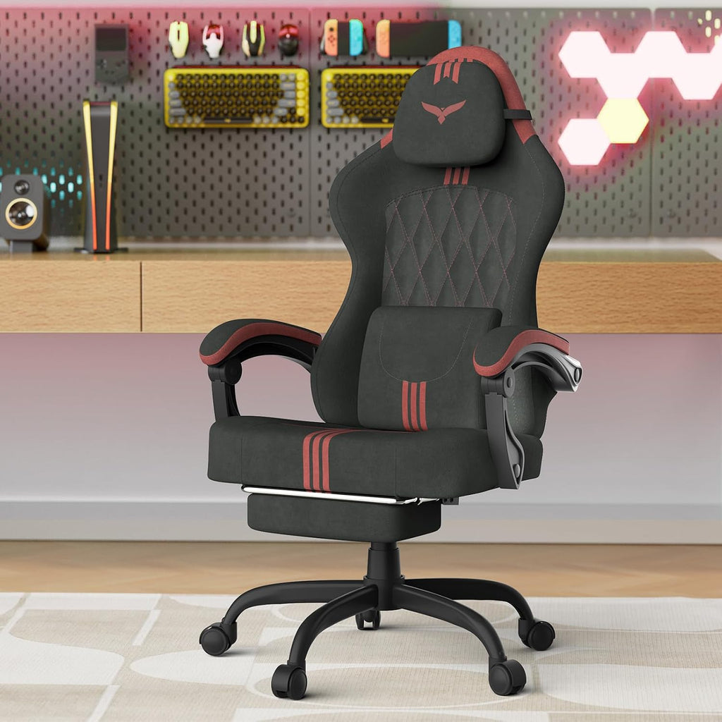 Soontrans Velvet Video Game Chair with Pocket Spring Cushion, Wide Seat 20',Adjustable Headrest, Lumbar Pillow, Footrest & Reclining Backrest, Luxury Ergonomic Desk Chair for Adults & Teens