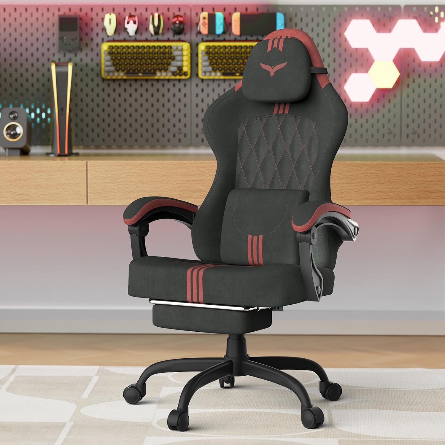 Soontrans Velvet Video Game Chair with Pocket Spring Cushion, Wide Seat 20',Adjustable Headrest, Lumbar Pillow, Footrest & Reclining Backrest, Luxury Ergonomic Desk Chair for Adults & Teens