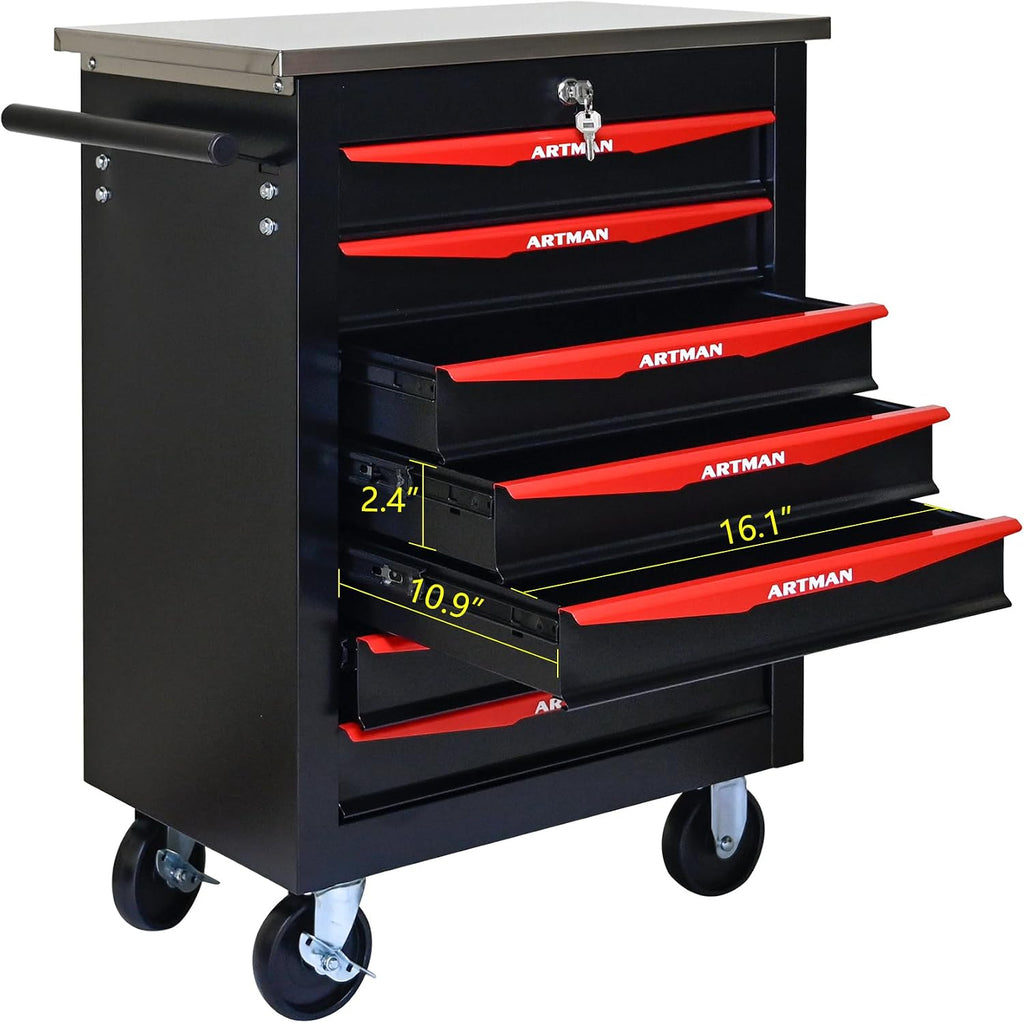 Campfun 7 Drawer Tool Chest with Wheels, Rolling Tool Box Metal Tool Cart with Extra 7 Tool Storage Boxes, Tool Chest Workbench Tool Storage Cabinet for Garage Workshop Warehouse Repair Shop