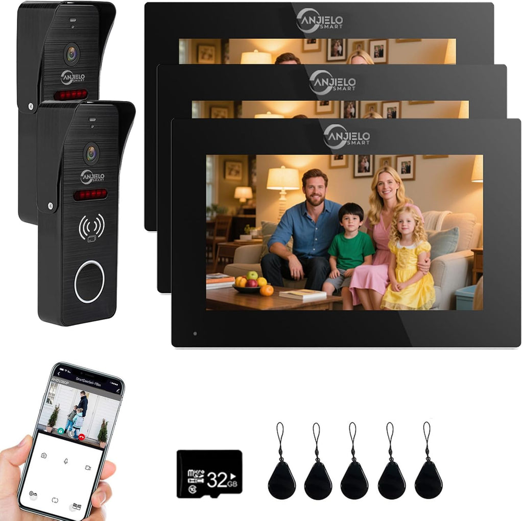 Wired Video Doorbell Intercom System 1080P HD Camera 7 inch Monitor Entry Doorphone Door Camera TUYA WiFi Smart Home Door Phone Kits for Apartment Home Villa (2 Doorbell + 3 Monitor)