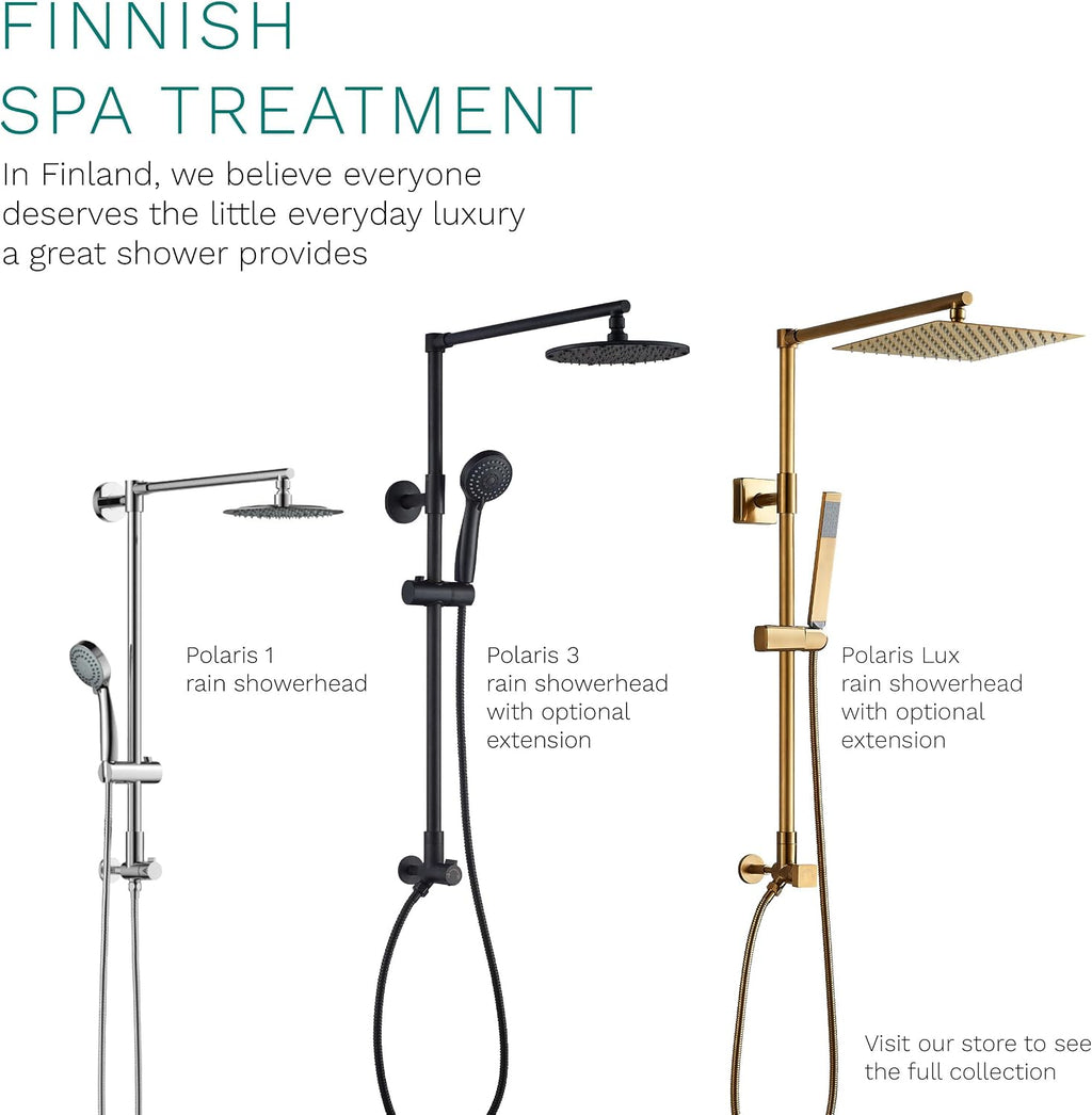 Fennocasa Polaris 3 Retrofit Rain Shower System, 3-Setting Handheld Shower Combo with Slide Bar, 8' Low Profile Shower Head (2.5 GPM Chrome)