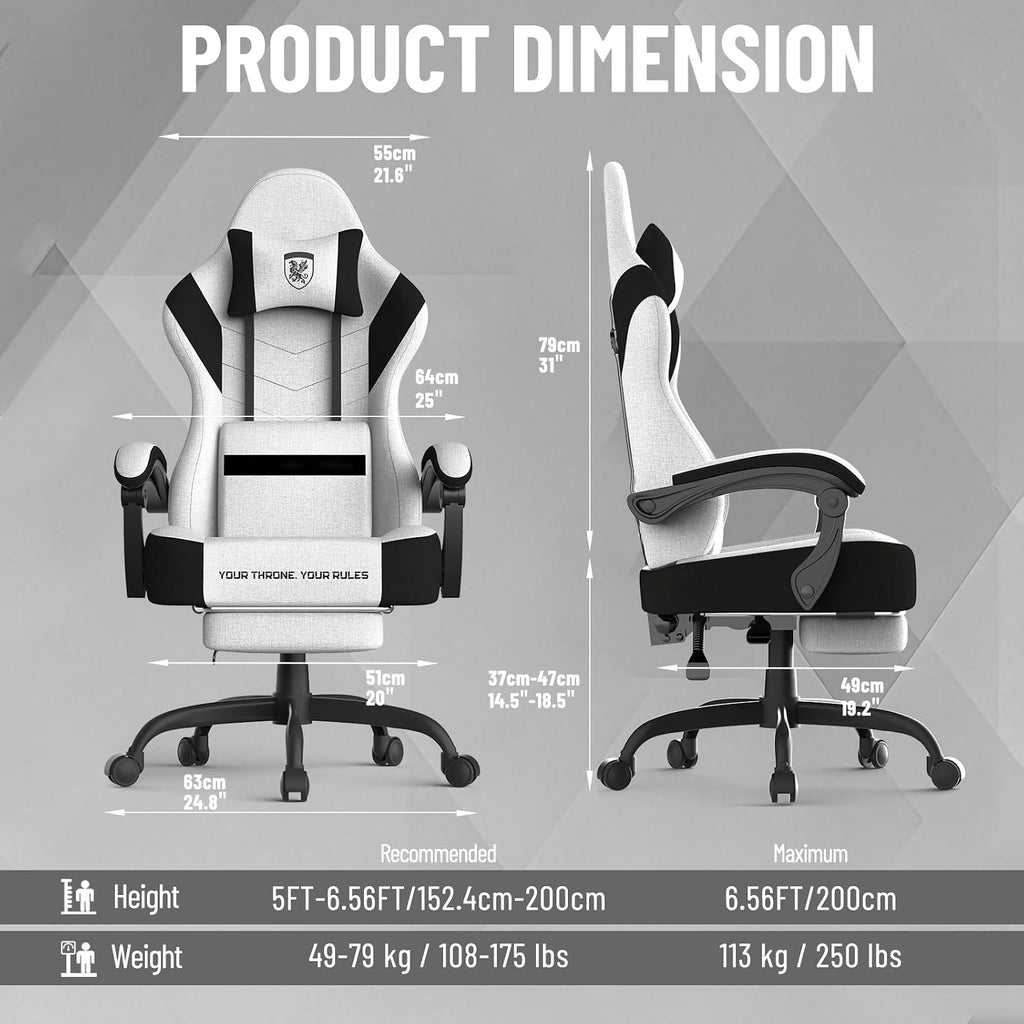 Soontrans Linen Fabric Ergonomic Gaming Chair with Pocket Spring Cushion, Computer Chair with Wide Seat 20',Gamer Chair with Adjustable Headrest, Comfortable Office Chair for Home & Gaming