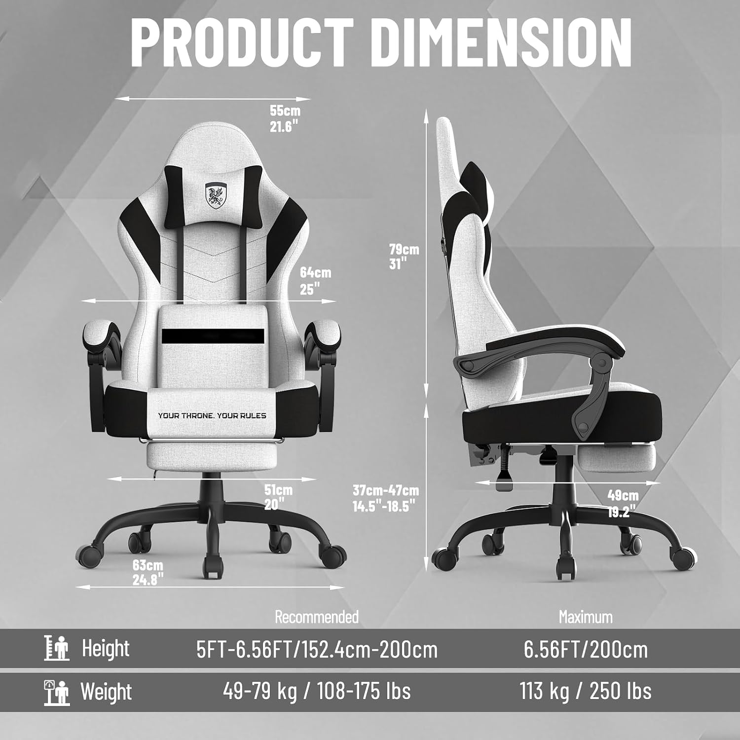 Soontrans Linen Fabric Ergonomic Gaming Chair with Pocket Spring Cushion, Computer Chair with Wide Seat 20',Gamer Chair with Adjustable Headrest, Comfortable Office Chair for Home & Gaming