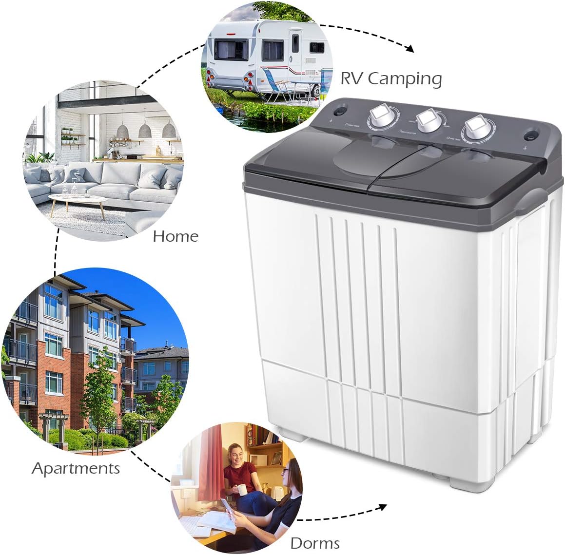 Giantex Portable Washing Machine, 20lbs Capacity, 12lbs Washer and 8lbs Spinner, Compact for Apartment RV, Gray & White, GX20313-PE