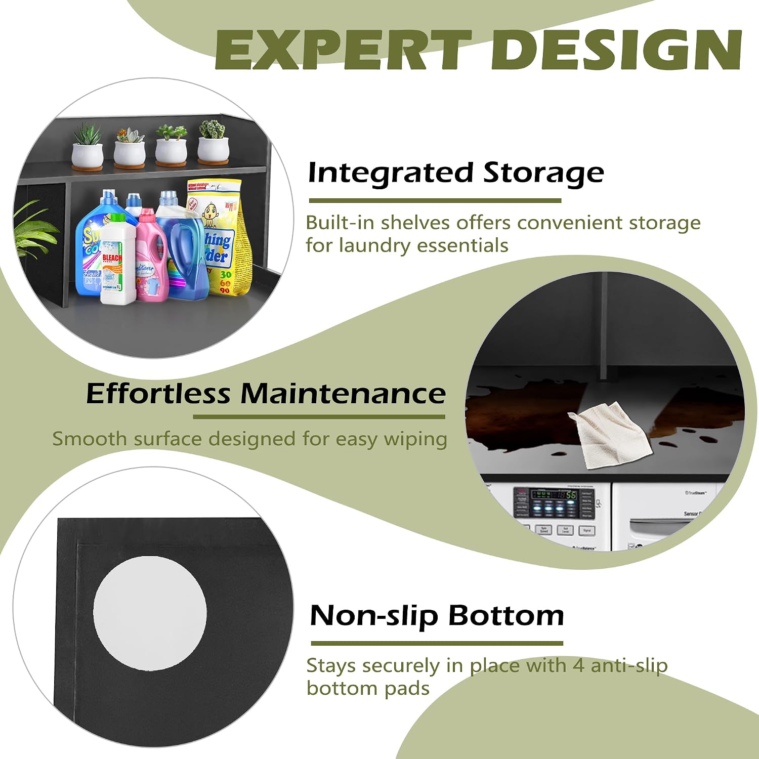 Royxen Laundry Countertop with 20' Shelf Universal Fit, Washer and Dryer Countertop with Storage Space, Black