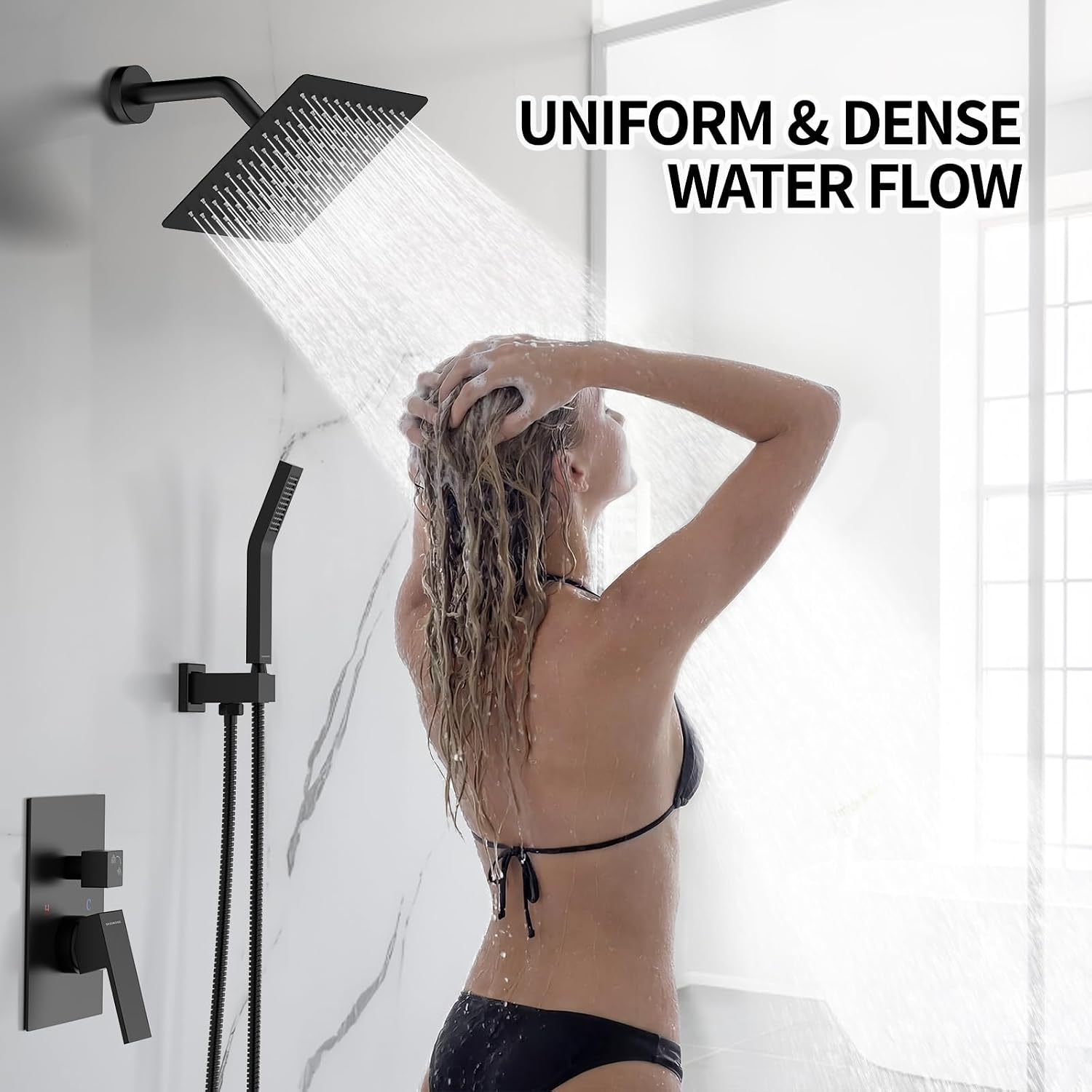 SR SUN RISE Shower Faucet - 8 Inch Shower System with Rain Shower Head and Handheld Spray - Shower Faucet Trim Repair Kits with Diverter Valve - All Metal Shower Set - Matte Black
