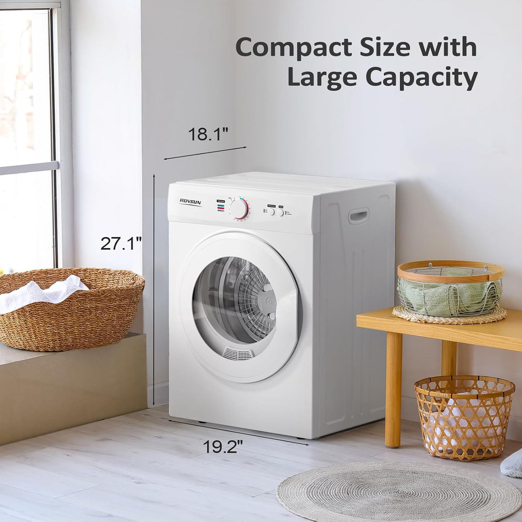 ROVSUN 1.8 Cu.Ft Portable Clothes Dryer, Front Load Dryer Machine, Compact Laundry Dryer with Stainless Steel Tub for Apartment, Home, Dorm (Classic Knob Control)