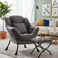 Lazy Chair with Ottoman, Large Accent Chair with Ottoman and a Throw Pillow, Dark Grey Reading Chair for Living Room Bedroom Dorm Room Office Apartment Relaxing Use
