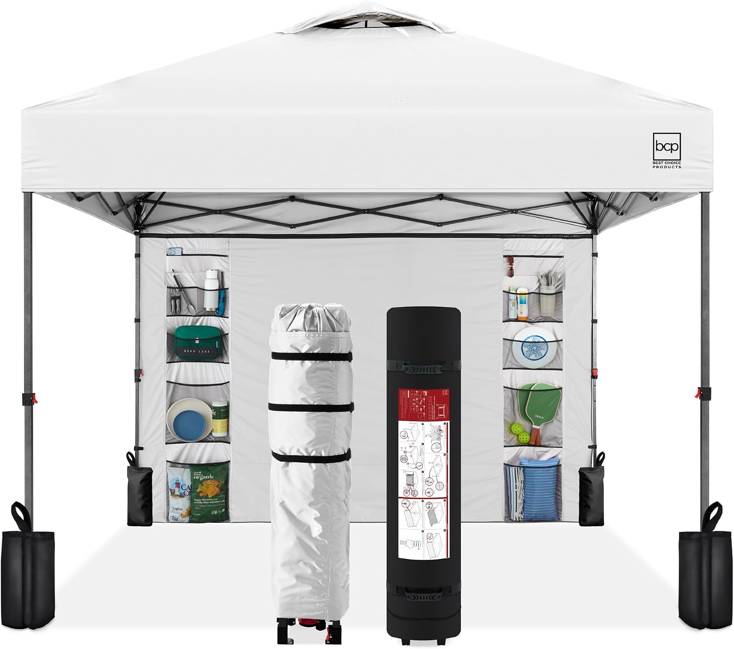 Best Choice Products 10x10ft Pop Up Canopy Tent with Sidewall, 1 Person 1 Minute Set Up, Carry Case, 4 Weight Bags - White