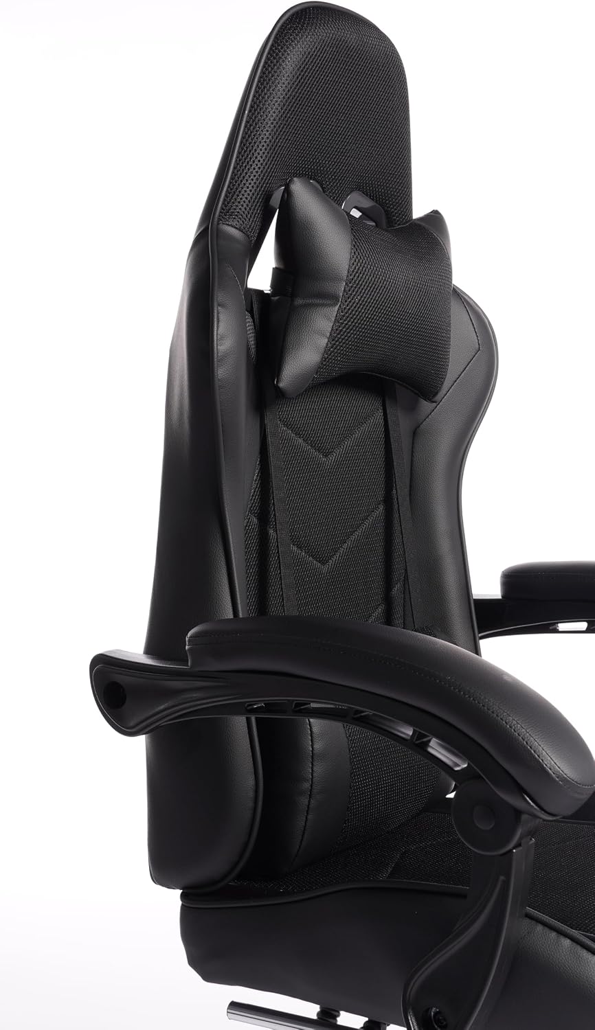 450lbs Big and Tall Gaming Chair with Footrest – Heavy Duty Wide Seat Video Game Chair for Adults, Reclining PU Leather High Back Computer Office Desk Chair with Lumbar Support (Model F, Black)