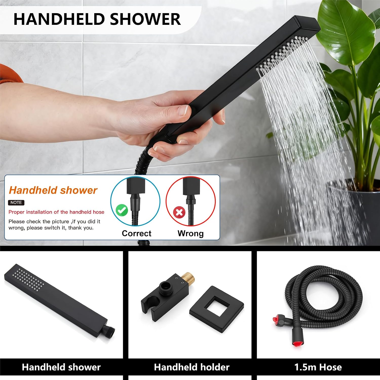 Midanya Shower System with Tub Spout,Bathtub Shower Faucet Set with Square Rainfall Head and Handheld Sprayer Wall Mount Tub Faucet Set with Valve and Trim Kit,10 Inch Matte Black