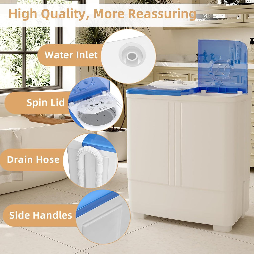 Zynkez Portable Washing Machine, 20Lbs Compact Twin Tub Laundry Washer with Built-in Drain Pump, Semi-Automatic 12Lbs Washer and 8Lbs Spinner Combo for Apartments, Dorms, RVs