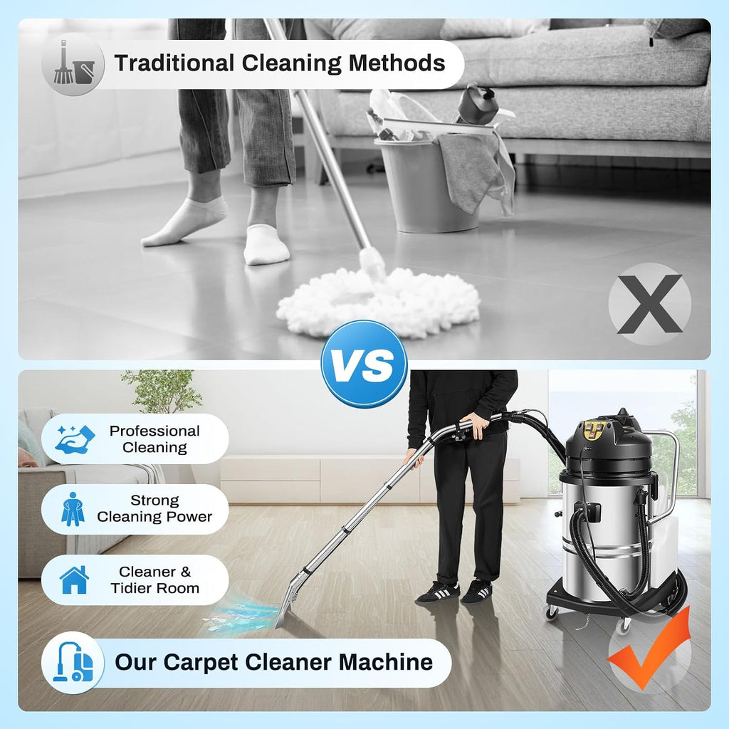 Commercial Carpet Cleaner Machine, 60L 3-in-1 Professional Carpet Vacuum Cleaner, Industrial Steam Cleaner Deep Steam Cleaner for Hotels, Offices