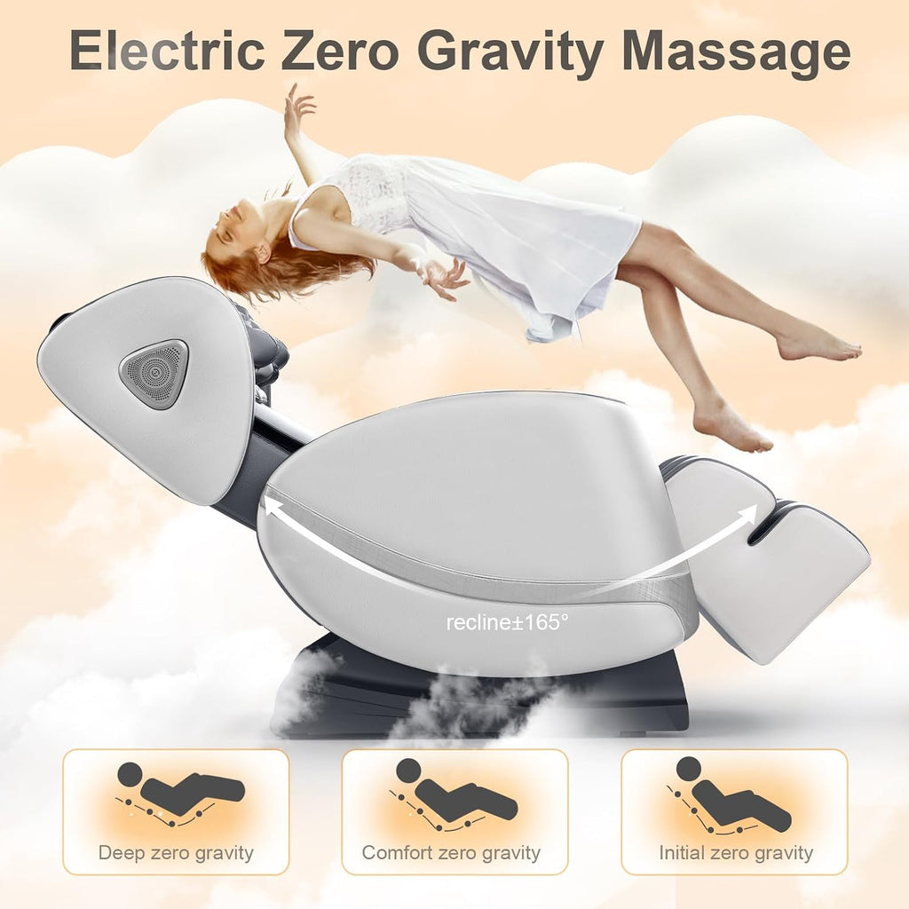 FURNIMAT 2026 Massage Chair Full Body, Zero Gravity Massage Chair with 10 Fix Rollers, Airbags, Heating, Foot Massage, Auto Modes, Bluetooth Speaker, Smart Screen Controller(Light Gray)
