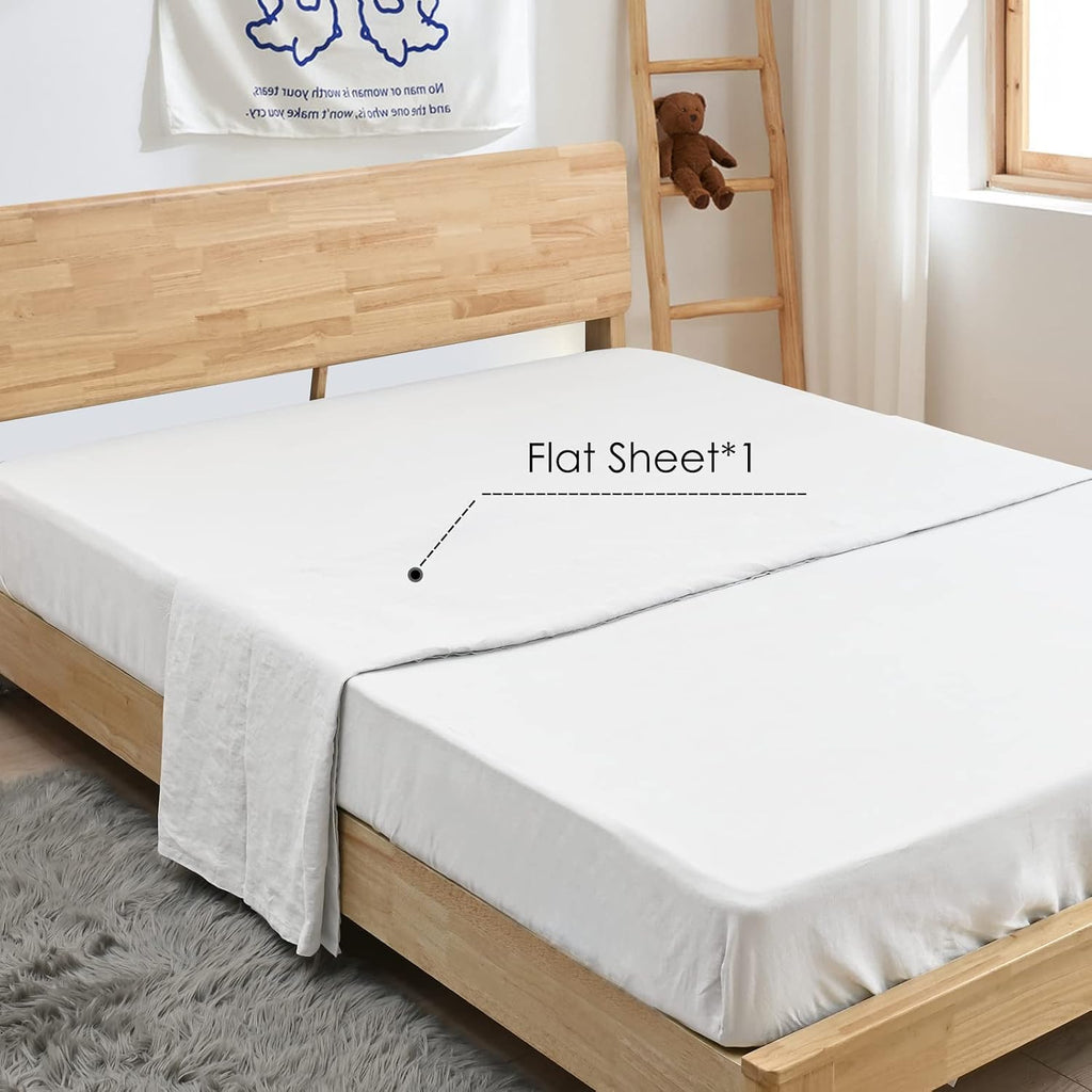Sijo Stone Washed Organic French Linen Bed Sheet Set, GOTS Certified Organic, Best Cooling Linen Sheet Award by Sleep Foundation, 1 Flat Sheet Only (Snow, Full/Queen)