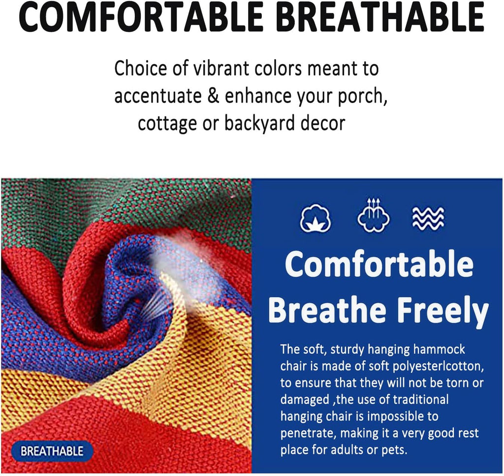 SRHWBF Hanging Rope Hammock with 2 Pillows Chair Swing Seat Cotton Canvas Hanging Chairs for Bedrooms Porch Chair Outdoor (S1)