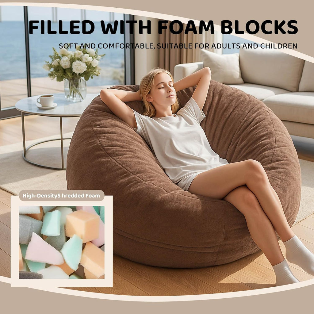 Adult Bean Bag Chair Bed, Bean Bag Sofa with Filling, Memory Foam, Comfortable Floor Sofa Bed, Boneless Floor Chair, Suitable for Living Room Bedroom Dormitory Balcony Lounge (Brown, Chair Bed)