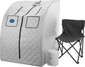 Durasage Oversized Portable Personal Steam Sauna Spa with 800W Steam Generator, 60-Minute Timer, Dual Pockets, Zippered Hand Openings & Chair for at-Home Relaxation (Silver, 33'x31.5'x41')