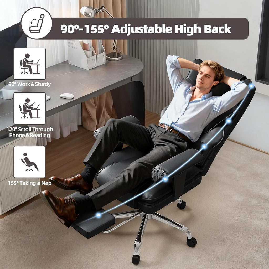 7-Point Massage Office Chair,Heated Manageral Chair,Ergonomic Executive Chair with Footrest,Adjustable Armrest，Computer Chair for Offices, Study Areas, Gaming Spaces,Black