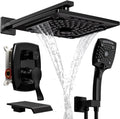 ELLO&ALLO Matte Black Tub Shower Faucet Set with Valve and Trim Kit, Rainfall Waterfall Shower Head with Handheld Combo