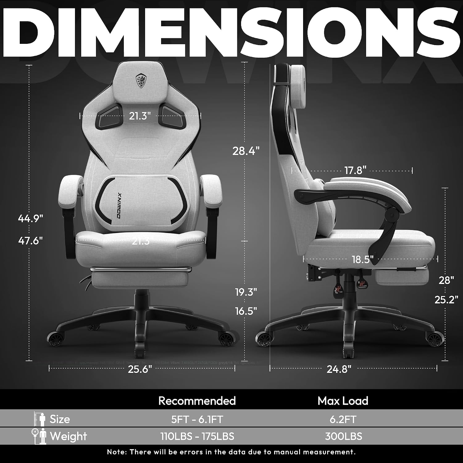 Dowinx Gaming Chair Big and Tall, Fabric Ergonomic Gaming Chairs with Footrest,Wide Back Gamer Chair for Heavy People, Grey