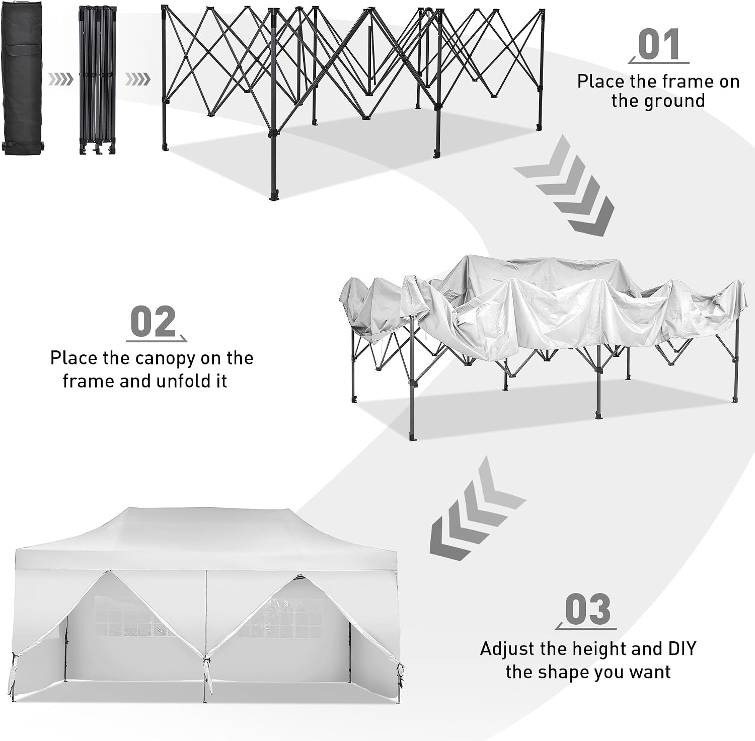 10 x 20 ft Outdoor Pop Up Canopy Tent, Wonlink Commercial Instant Sun Shelter Adjustable Folding Gazebo Party Waterproof Tent with 6 Removable Sidewalls,Heavy Duty Roller Bag.