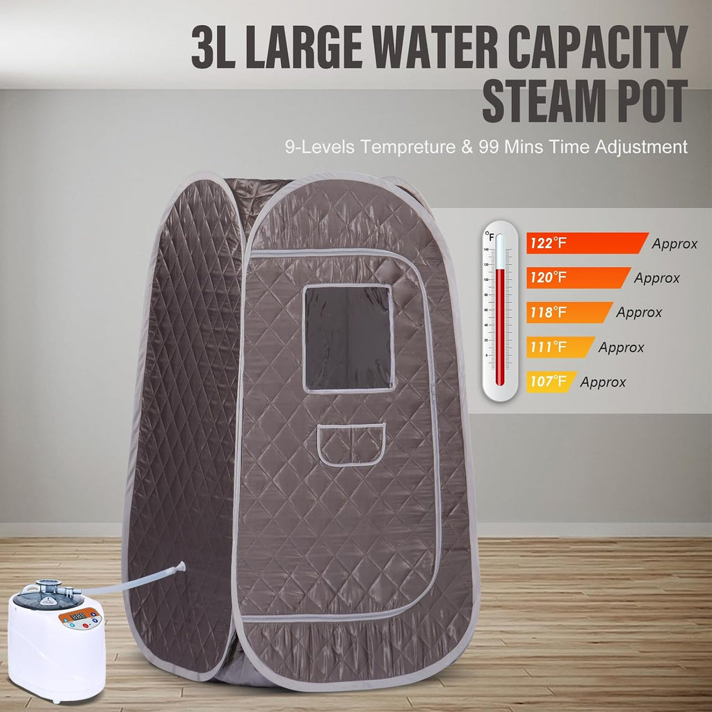 Smartmak Portable Steam Sauna, Full Body Personal Home Spa, Foldable Saunas Tent with 3L & 1000W Large Steam Generator, 9 Levels Remote Control, Upgraded Chair Included for Relaxation (DarkGrey)